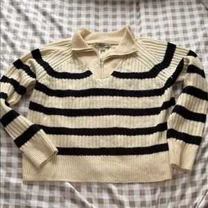 Love Cream and Black Striped Half-Zip Turtleneck Sweater